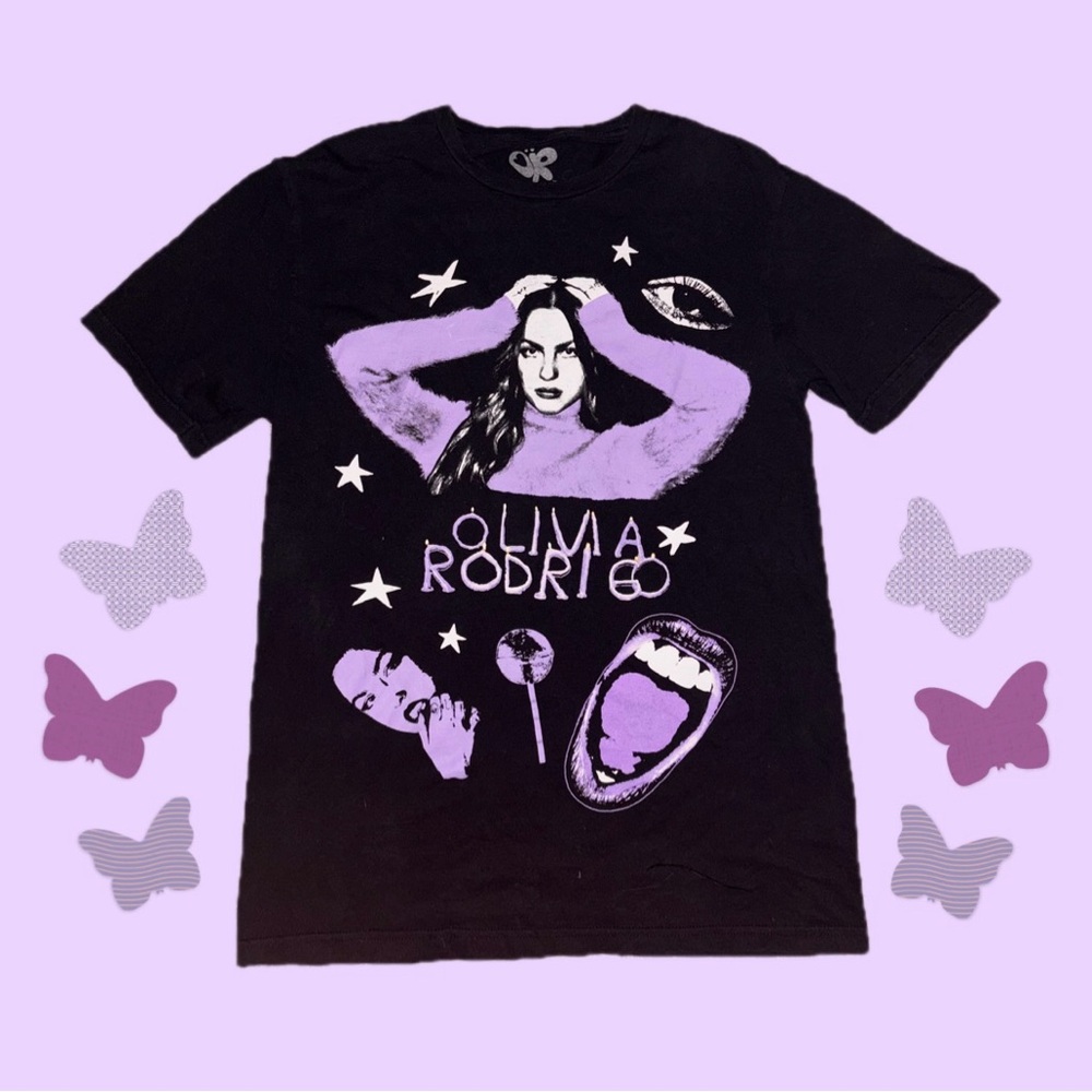 Olivia Rodrigo Black Graphic Tee with Lavender Print